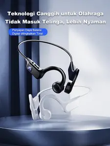 Headphone Olahraga Konduksi Tulang Asli Earphone Nirkabel Headset Bluetooth yang Kompatibel dengan Hands-free dengan Mikrofon untuk Berlari Bass Wireless