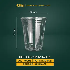 Kitkan Cup PET 12-14 Oz Tebal 92 mm | Gelas Plastik Minuman Dingin | Cocok Es Teh Kopi Thai Tea Juoce Boba Cendol