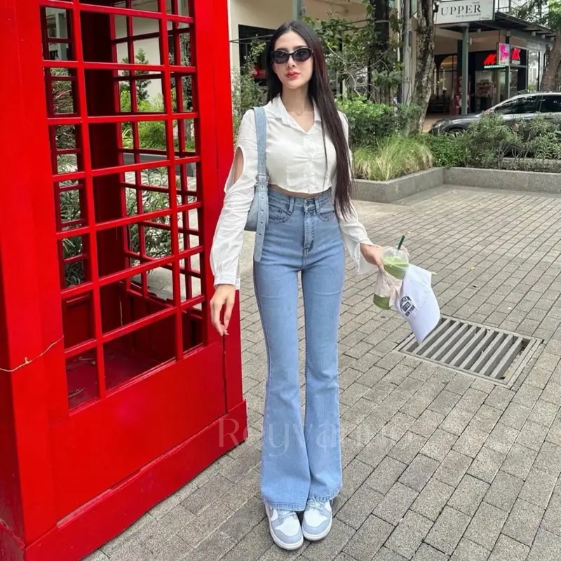 Celana Highwaist Cutbray Jeans Wanita Panjang Strech Denim Kekinian Keren