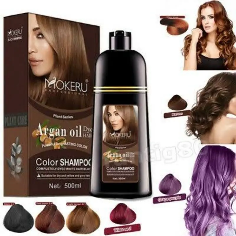 Shampoo Mokeru Argan Oil 100% Original Pewarna Semir Rambut Herbal Alami Hair Coloring Dye Hair Uk 500 ml Brown Cat Brown Burgundy Ungu Box Hitam Purple Black Silver