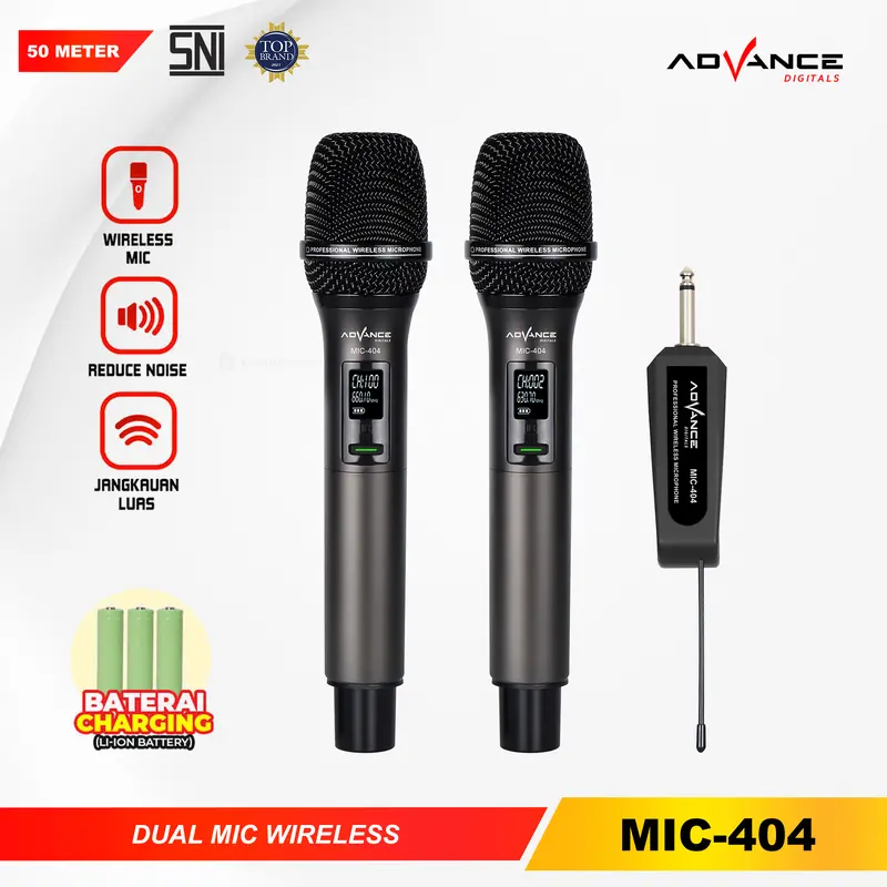 COD】Advance MIC-404 Double Mic Wireless Recharger Bisa digunakan