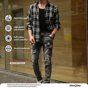 Weird Jeans - Grey Art - Celana Panjang Denim Pria Bahan Strech Ripped Nyaman Slim