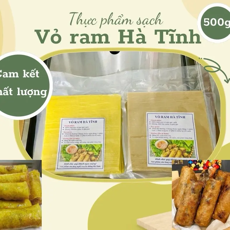 Vỏ Ram Hà Tĩnh Làng Vân – 500g (90–100 lá) – Vỏ Nem Rán Giòn Rụm – Đóng Túi Hút Chân Không