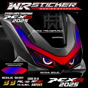 WR Stiker Lampu Motor PCX 2025 New Sticker Alis Depan Lampu PCX Bonus Anti Gores Speedometer 01 Transparan Solid Warna