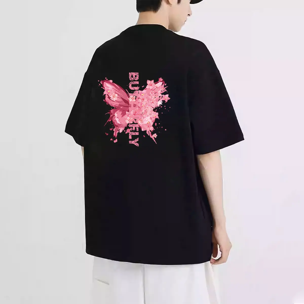 Novators studio  Oversize Kaos Pasangan longgar gaya ins pria lengan pendek bermotif kupu-kupu mengenakan atasan serbaguna