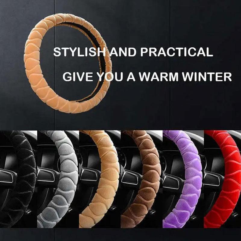 Product Introduction of 7 Colors Short Plush Car Steering Wheel Cover Universal Winter Warm Elastic Band Grip Protective Cover 28