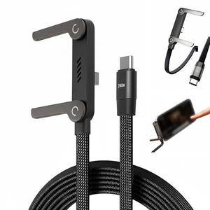 Cable Cargador Invisible con Soporte, Cable de Carga Súper Rápida de 240w, Soporte para Teléfono 2 en 1 para Juegos, Oficina y Viajes en Coche
