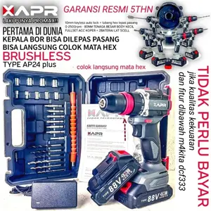XAPR Bor Cordless AP24+ Keyless Auto Lock 10mm Brushless Driver 2 Baterai LXT 88VF 5Cell Fullset Accesoris Mesin Bor Cordless 2 Baterai LXT 88VF 5CELL bor bonkyo power tools