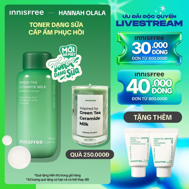 Innisfree x Hannah - MỚI Toner dạng sữa cấp ẩm phục hồi INNISFREE Green Tea Ceramide Milk 160mL