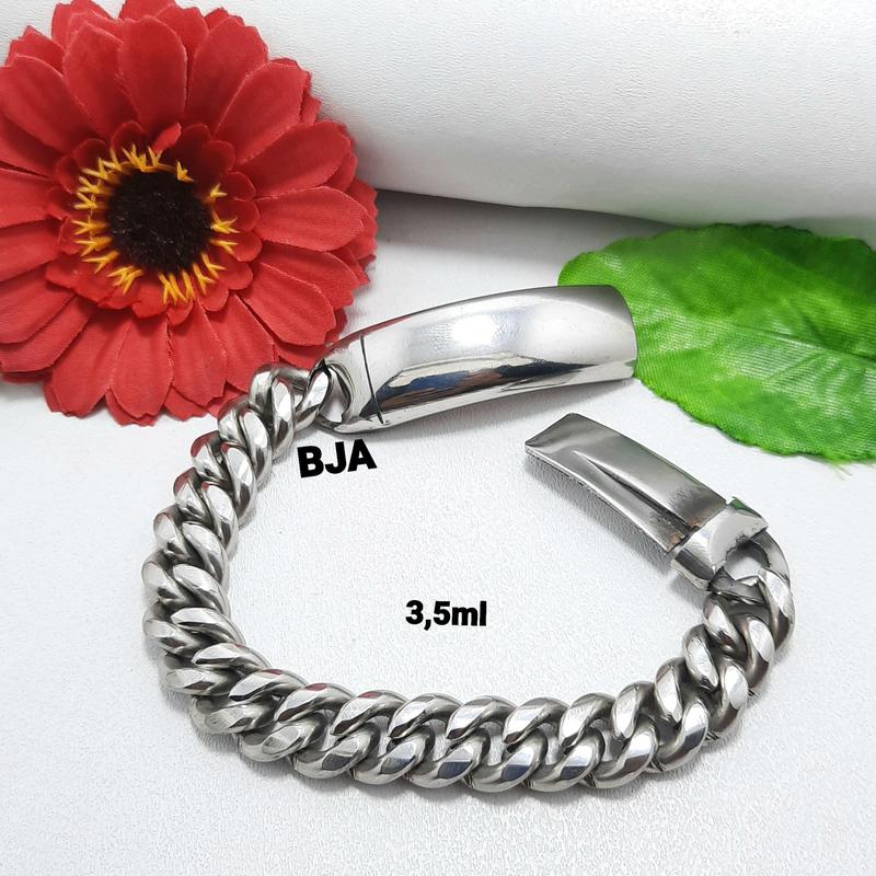 BKY_ Gelang Rantai Baja Putih Model Slop Pria Anti Karat Anti Luntur 4