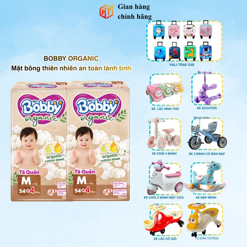 COMBO 2 Tã quần BOBBY ORGANIC mặt bông thiên nhiên thoáng khí an toàn cho da em bé size M54+4/ L48+4/ XL46+4/ XXL 42+4