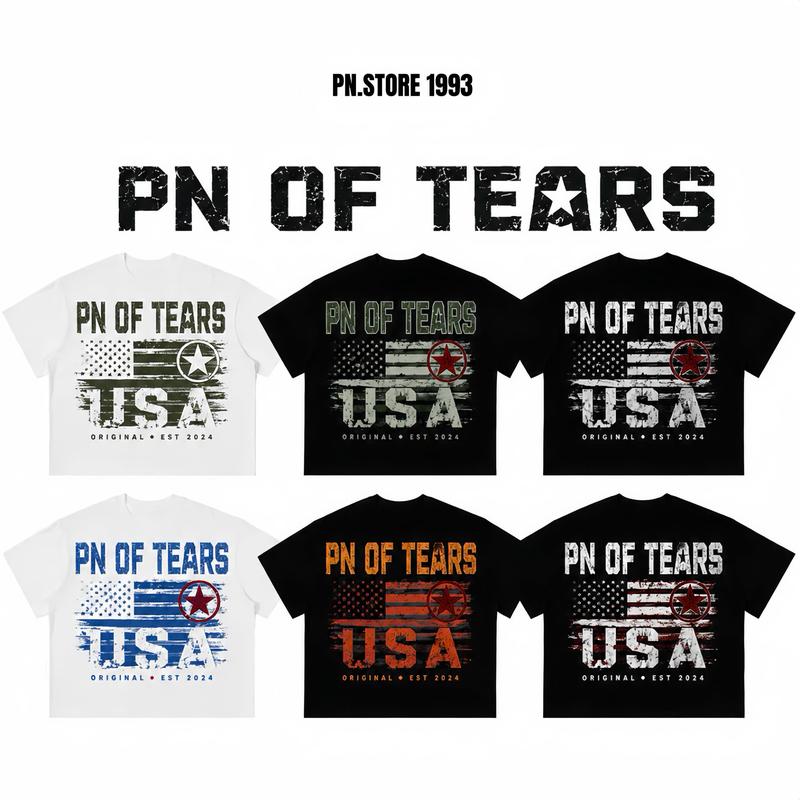 [Deal Mở Bán] Áo Thun Nam Nữ Cotton Form Rộng In Chữ PN OF TEARS USA Basic Streetwear Unisex