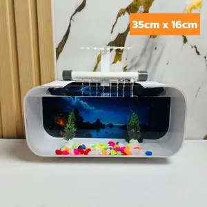 AQUARIUM FULLSET LENGKAP POMPA FILLTER BACKGROUND ESTETIK UKURAN JUMBO 35x16cm