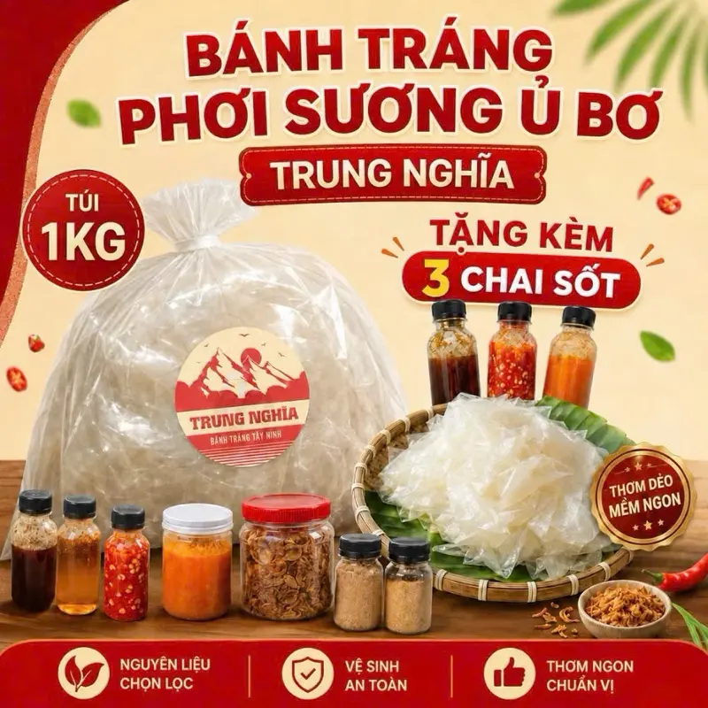 [Combo 1kg ] Bánh Tráng Phơi Sương Ủ Bơ Tặng + Muối Tôm Và Sốt Ăn kèm khách Tự Chọn