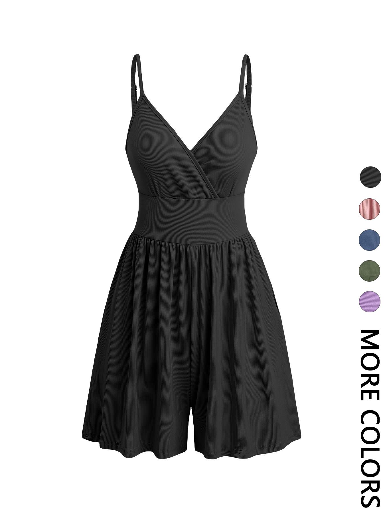 Women's Plain Backless Wrap Fitted Cami Romper, Casual Adjustable Spaghetti Strap Wide Leg Romper, Summer Outfits 2024, Ladies Clothes for Daily Wear Women's Plain Backless Wrap Fitted Cami Romper, Casual Adjustable Spaghetti Strap Wide Leg Romper, Summer Outfits 2024, Ladies Clothes for Daily Wear