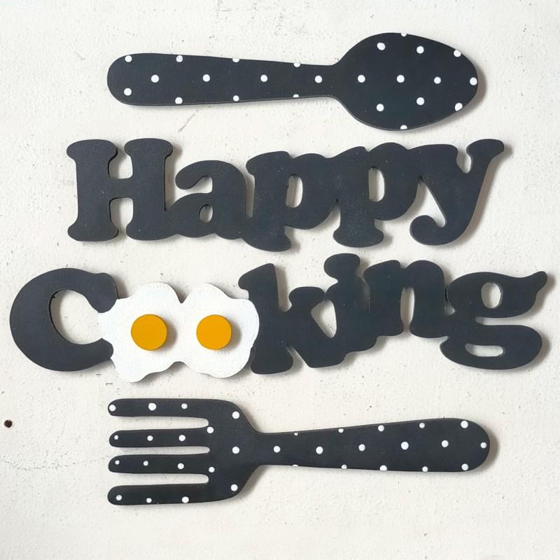 Product Introduction of Tulisan Happy Cooking dan sendok garbu Hiasan Dipasang di Dinding dapur Dekorasi Modern 1