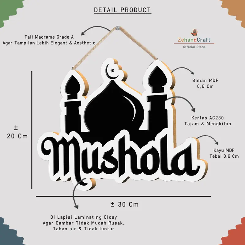 Zehandcraft - Hiasan dinding Mushola / Hiasan Pintu Mushola 30X20 Cm 4
