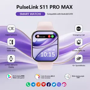 PulseLink Smartwatch Wanita Pria Free Wallpaper 11 Pro Max 10 Pro Max  Original Wireless Charging 2.2" AMOLED Waterproof NFC GPS Bluetooth Call