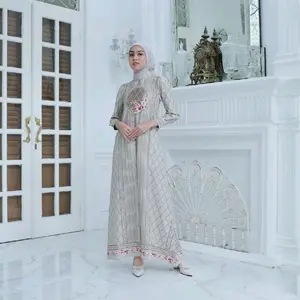 Melanie Dress By Jelita Manis Elegant Model Terbaru Detail Bordir dan Motif Segi Empat Aksen Bunga
