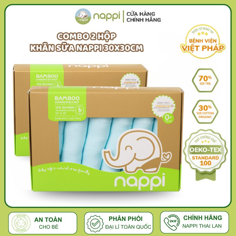 NAPPI Combo 2 Hộp Khăn Sữa Sợi Tre Organic Cotton Cho Bé 30x30cm Khăn Lau Khăn Tắm Mềm Mịn, Kháng Khuẩn Cho Bé (6 Chiếc/Hộp)