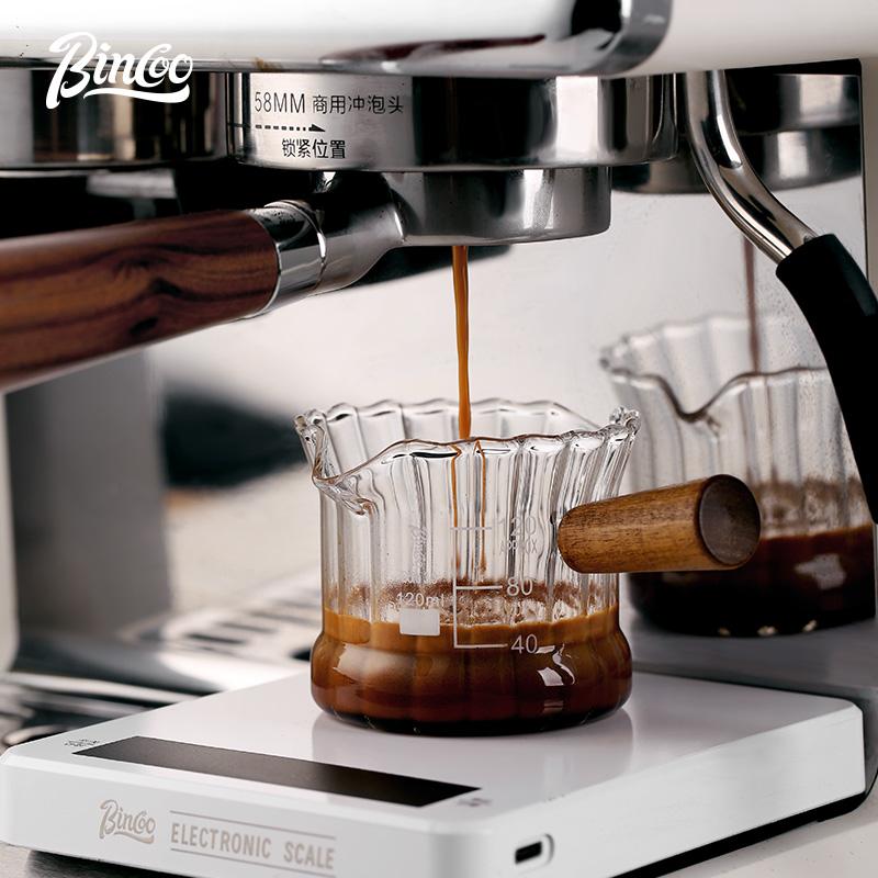 BINCOO Coffee Milk Cup with Scale Italian Concentrated Measuring Cup with Wooden Handle Milk Jar 160ML 2