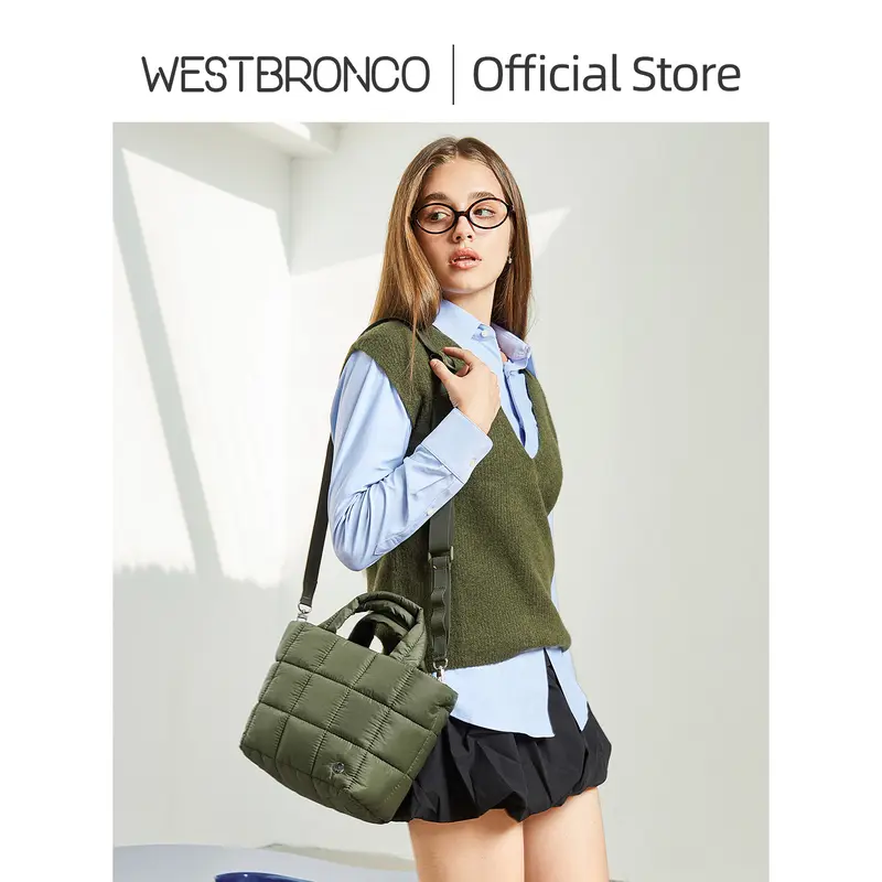 WESTBRONCO [PUFFER POMPOM BAG]  Tas Kecil Puffer Quilted Pompom Bag Selempang Wanita Nylon dengan Tali Adjustable Tas Bahu Fashionable 6