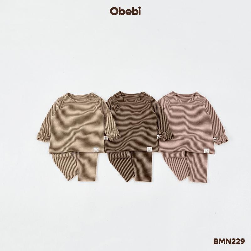 BMN229 Bộ Mặc Nhà Họa Tiết Kẻ Obebi Thời Trang Thu Đông Cho Bé Trai Bé Gái