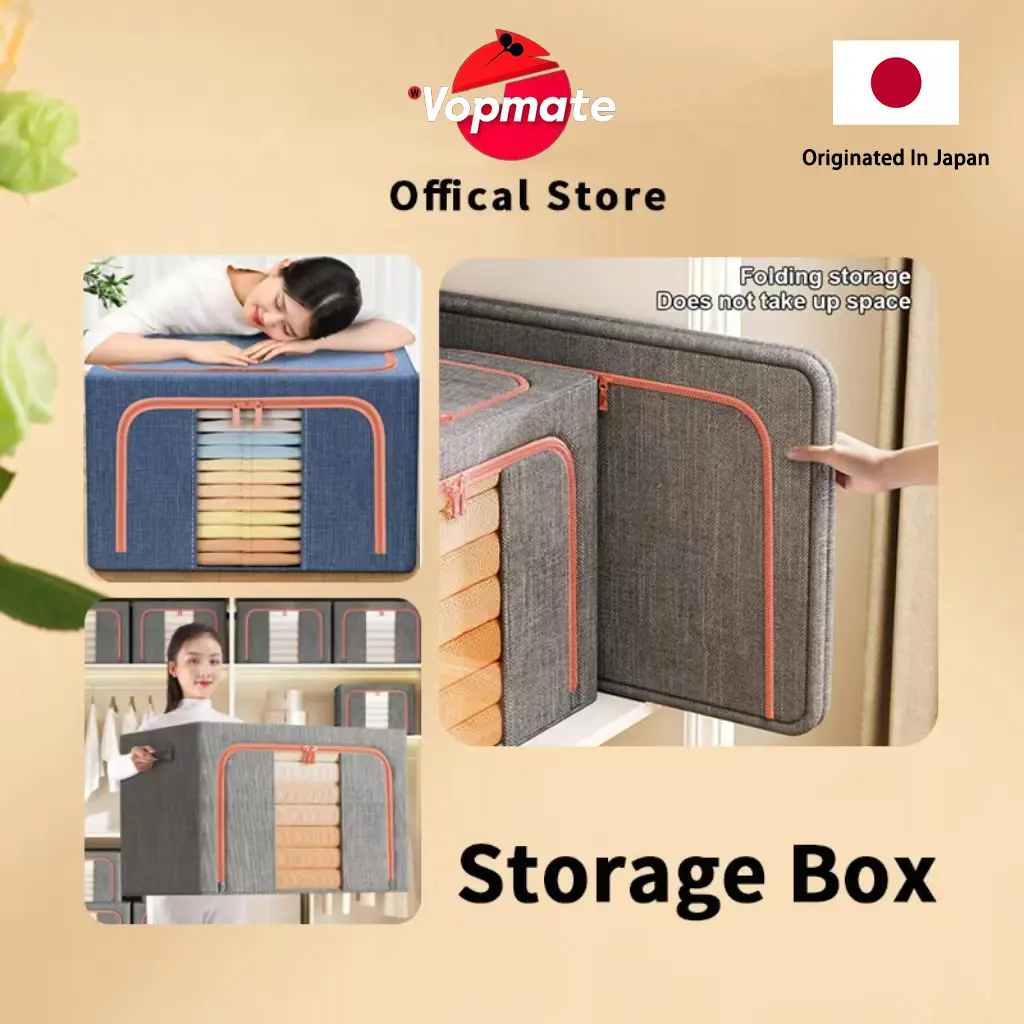 【Ramadan&Raya】Originated In Japan Vopmate 80L/110L Large Capacity Foldable And Stackable OxFord Fabric Quilt Pillow Storage Box Organizer Cotton Supplies Kotak penyimpanan yang boleh dilipat