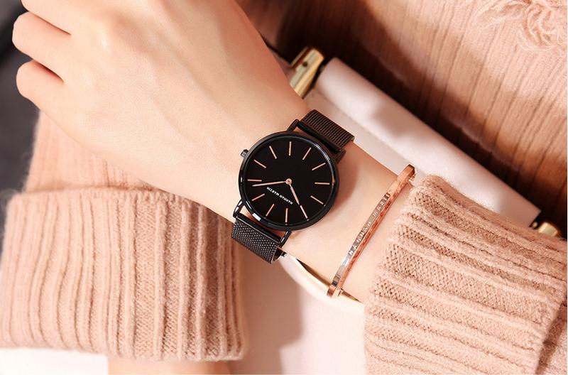Product Introduction of HANNAH MARTIN Women's Waterproof Watch Light Luxury Minority Minimalist Steel Mesh Strap Slim Watch CV36W 42