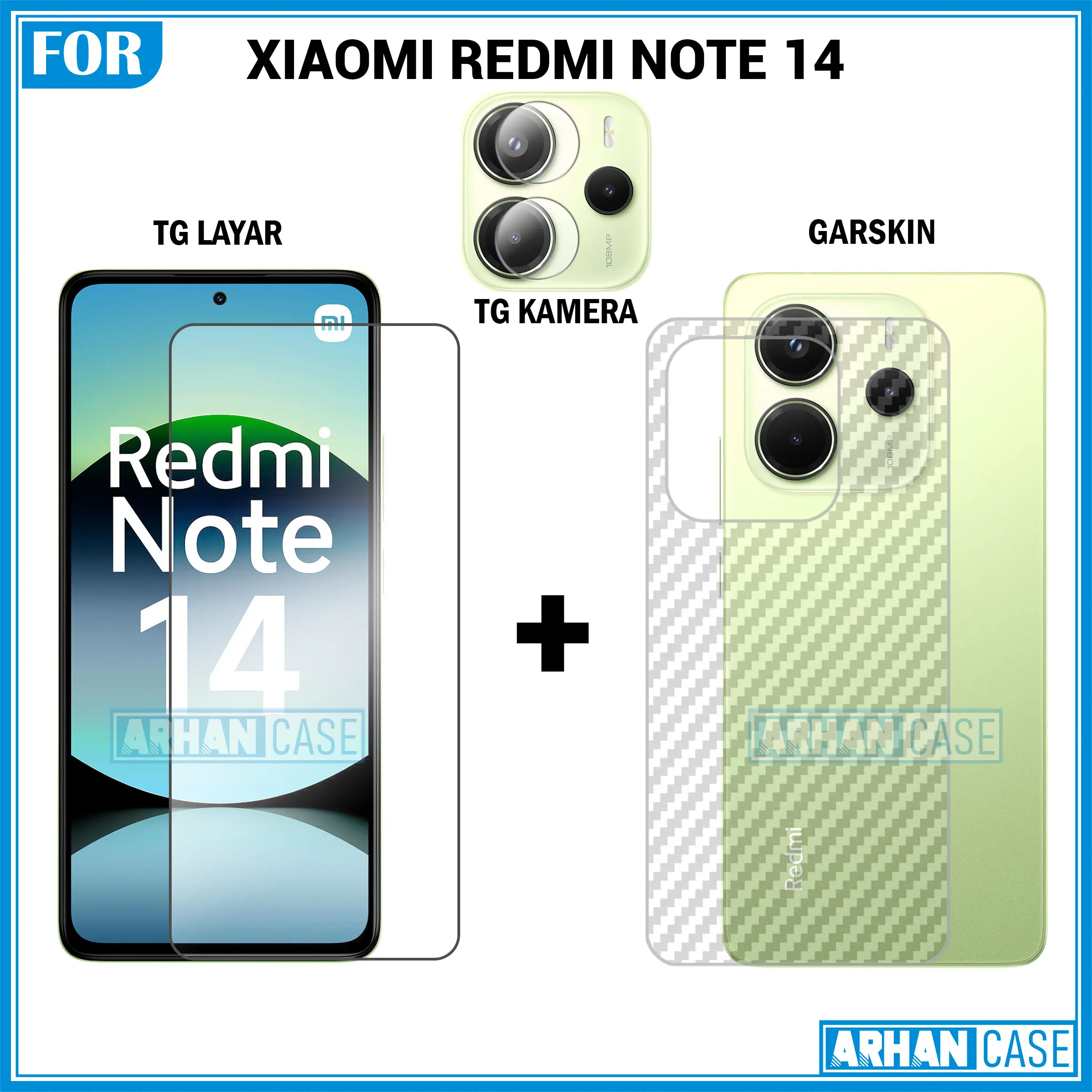 Paket Triple 3in1 Tempered Glass Untuk Xiaomi Redmi Note 14 4G 14 5G Garskin 3D Plus Pelindung Lensa Camera