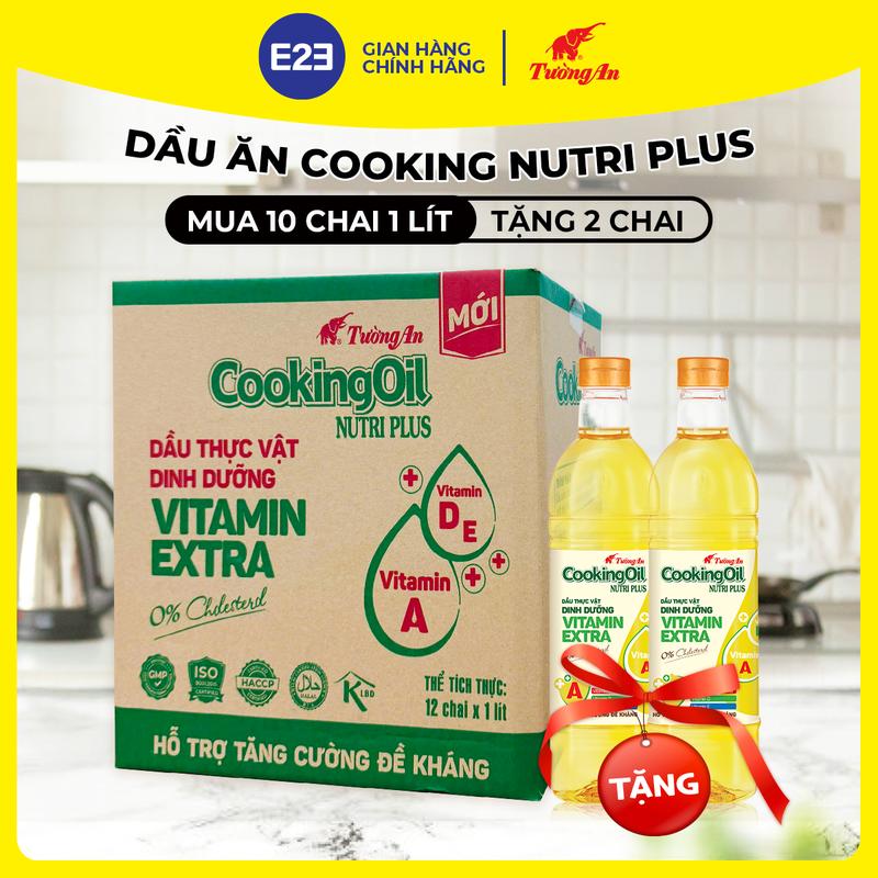 Dầu Ăn Tường An CookingOil Nutri Plus 1L x 10 Chai Tặng 2 chai - E2E Thực Phẩm và Đồ Uống