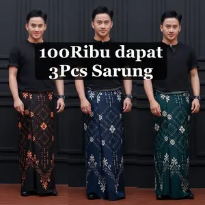 Paket 100Ribu 3 Sarung Batik Dewasa  - Muslim Dewasa Santri sarung gus iqdam sarung  sarung pria dewasa sarung  batik Sarung Tawon Sarung Muslim sarung  Sarung Batik sarung  putih Katun Motif Nyaman Pekalongan Hitam Kain