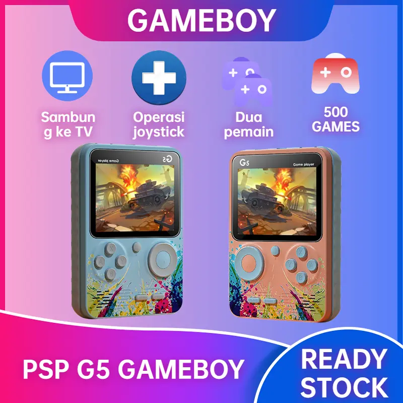 Game Boy Game Bot Gameboy Console Portable Game Player Built-in Clasic 500 Games Connect to TV or Gamepad 1000mAh 2 Player Gamepad  Pemain Dapat Stick G5 Hadiah Sempurna Terbaik Gameboy Retro Terbaik Dapat Stick Bisa Untuk  Oran Christmas Gifts  gathering