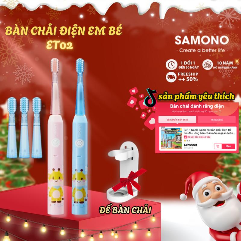 BH 1 Năm .Samono Bàn chải điện trẻ em đầu lông bàn chải mềm mại an toàn cho bé 3 chế độ bảo vệ nứu - TẶNG giá đỡ bàn chải,bảo hành chỉ đổi không sữa 12 tháng