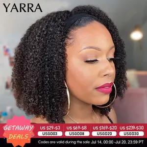 Afro Kinky Curly Human Hair Headband Wigs For Black Women 180% Density Human Hair Brazilian Remy Full Machine Made Hair YARRA