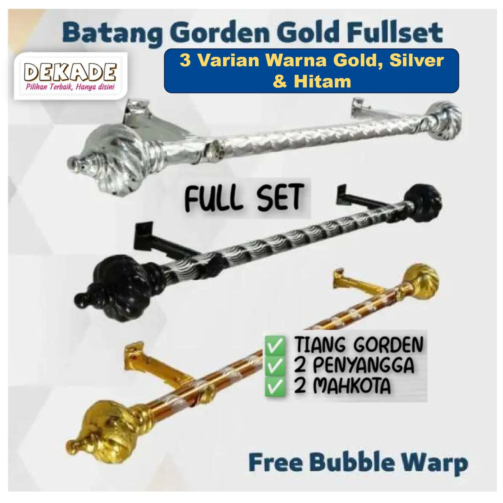 tiang gorden fullset / batang gorden fulset / besi gorden set lengkap / rollet gorden / pipa gorden fullset sudah tinggal pasang aja bisa request ukuran | dekade01