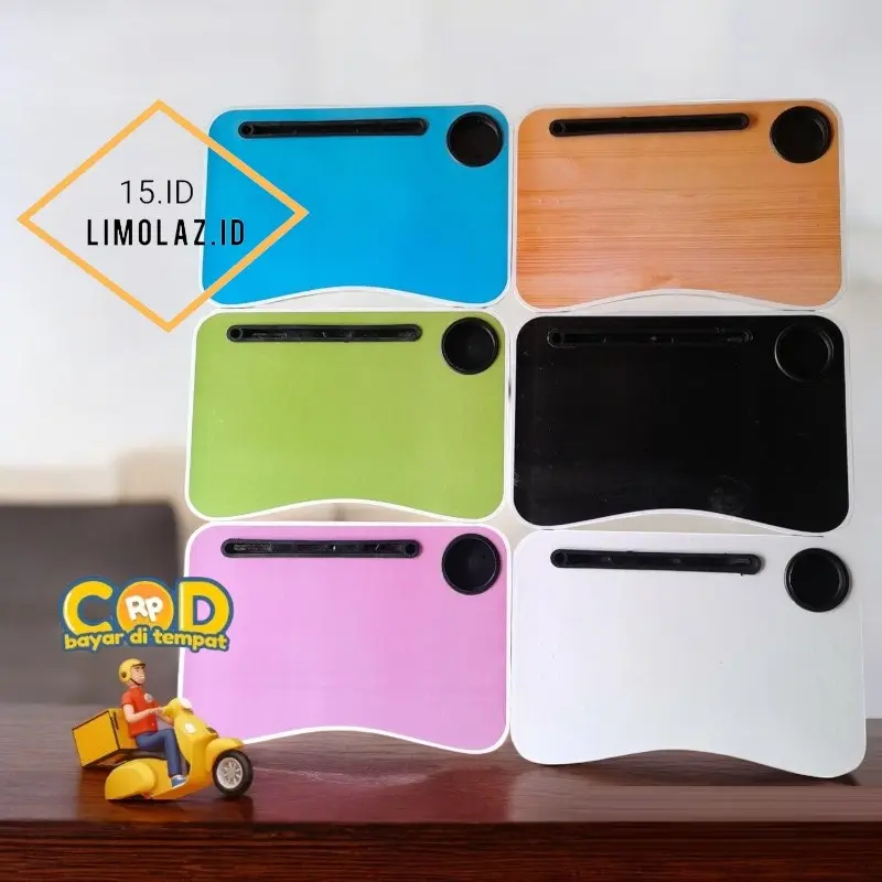 Meja Belajar Lipat Portable dengan Handle dan Tempat HP - Pilihan Warna Banyak - Furniture