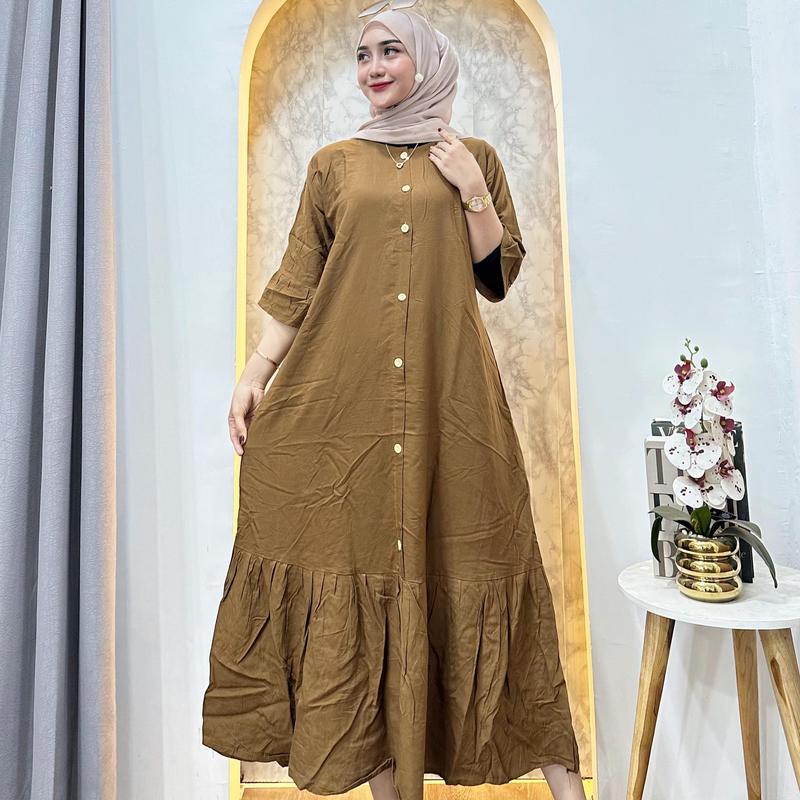 DASTER DRESS WANITA | Daster Wanita Polos Lengan 3/4 Rayon Premium Adem Nyaman Jatuh LD 110cm Busui Kancing Bumil Rampel Bawah Santai 5