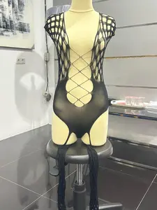 Body Stocking Bodysuit All Size - Baju Tidur Wanita Mesh Knit Elastic Inner Bodysuit Wanita Motif Diamond Mesh - Atasan Jaring Elastis Multifungsi