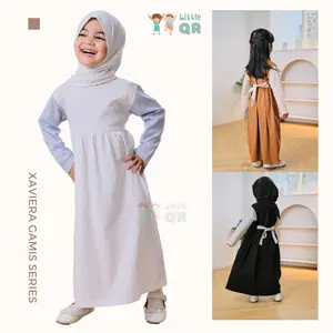 Gamis Dress Anak Perempuan dengan Kombinasi Katun Kombed dan Katun Stripes (Tanpa Jilbab)