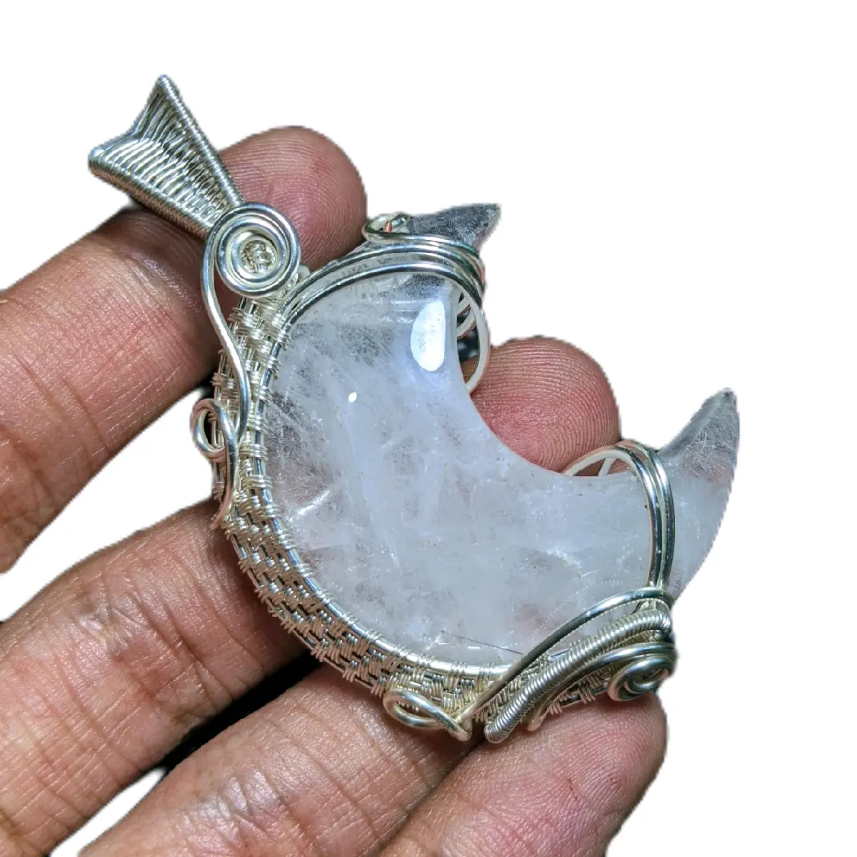 Liontin batu alam, dari bahan Clear Quartz crystal