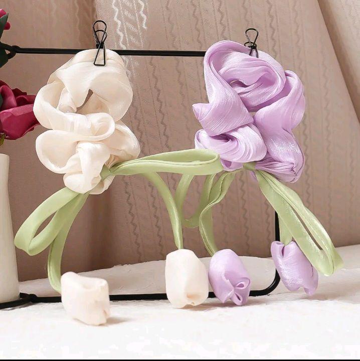 Korea Scrunchie Tulip Flower / Scrunchie Bunga Tulip / Ikat Rambut Kekinian / Kunciran Juntai Tulip Rambut Estetic Wanita