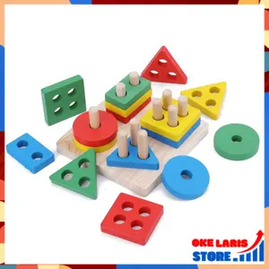 OLS Mainan Puzzle Edukasi Anak Mainan Edukatif Blok Puzzle Kayu Geometri Wooden