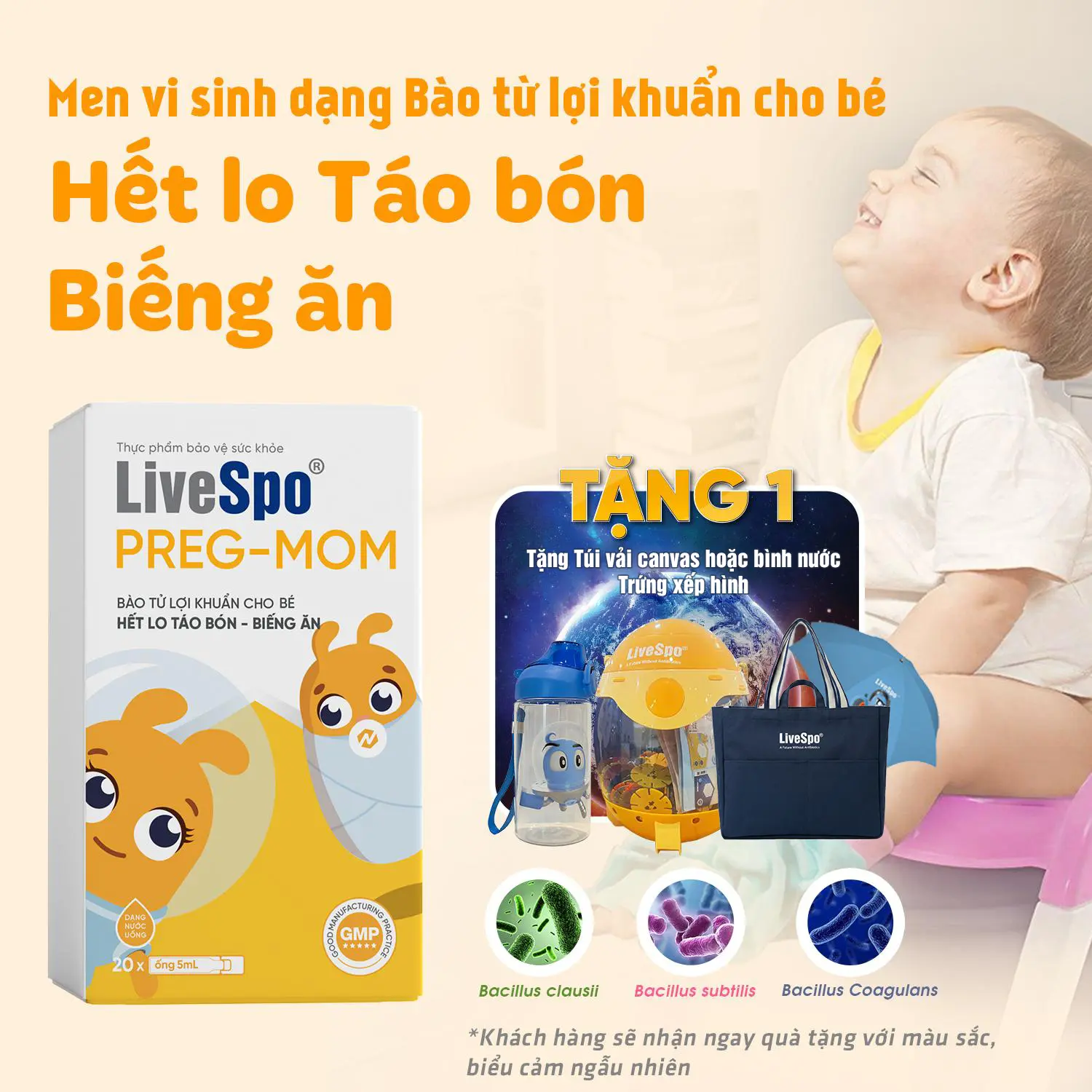 Men vi sinh cho Trẻ LiveSpo PREGMOM - 60 tỷ bào tử lợi khuẩn hỗ trợ giảm táo bón, Chậm Tăng Cân, ăn ngon Cho Bé (Hộp 20 ống)