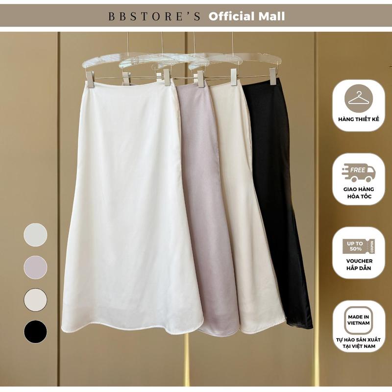 BBSTORE'S Chân Váy Lụa Xòe Form Dài Thanh Lịch Màu Trắng Đen Xám Be Kem Phù Hợp Đi Chơi Nhiều Dịp - V3578