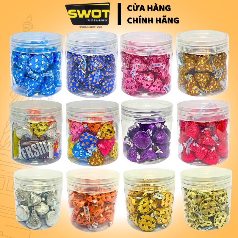 [HÀNG BAO ĐỔI TRẢ] 100g Socola Nhiều Vị Kisses mix & Hershey's Mỹ đóng hộp + đá khô vị thơm ngon, Chocolate milk giấy bạc nguyên chất, vị đắng vừa, Ăn Vặt không ngọt gắt, sôcôla chính hãng Hershey Mỹ Snack Food Thức Ăn - SWOT