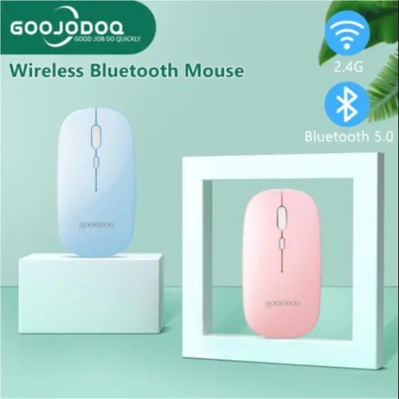 【GOOJODOQ】 Dual Mode 2.4Ghz Wireless Bluetooth 2 In 1 Cordless Mouse Biru Keyboard .