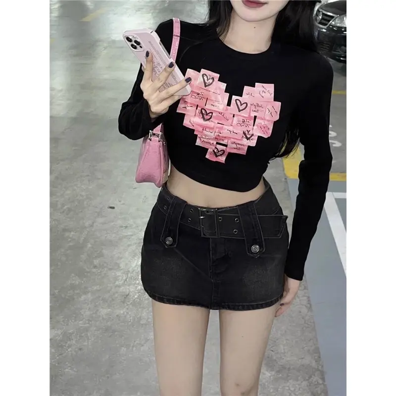 KM COLLECTIONN LONGSLEVEE PINK HEART WANITA Crop 5