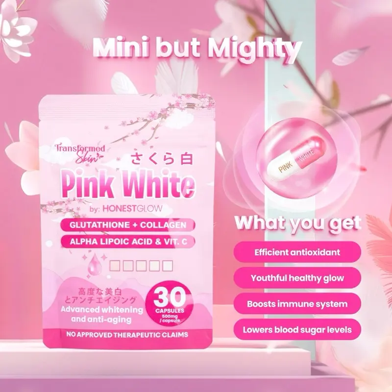 pink white glutathione 1PC Pink White Glutathione Capsules by HonestGlow (500MG) Edible Food  Supplement with Vitamin C, Vitamin E, Collagen, Zinc and other Beauty  Ingredients