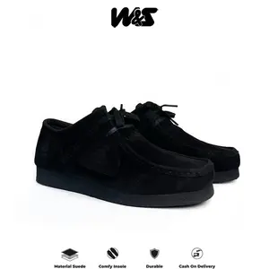 Walead And Sun - Sepatu Pria Wallabee Formal Kasual Material Full Suede Hitam Maroon Cream